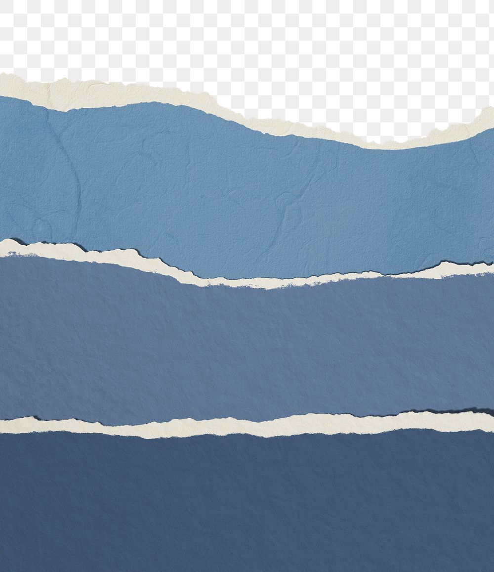 Blue shades png border, torn paper design, transparent background