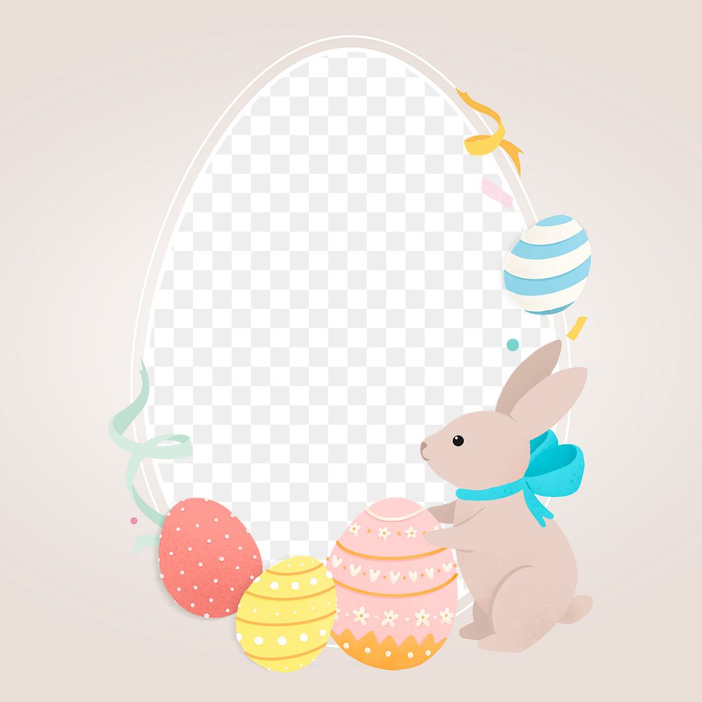 Oval Easter frame with bunny and eggs transparent png