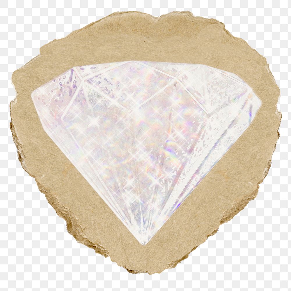Holographic diamond png sticker, ripped paper on transparent background