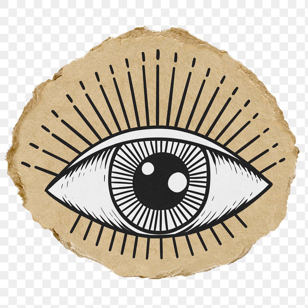 Observing eye png sticker, ripped paper, transparent background