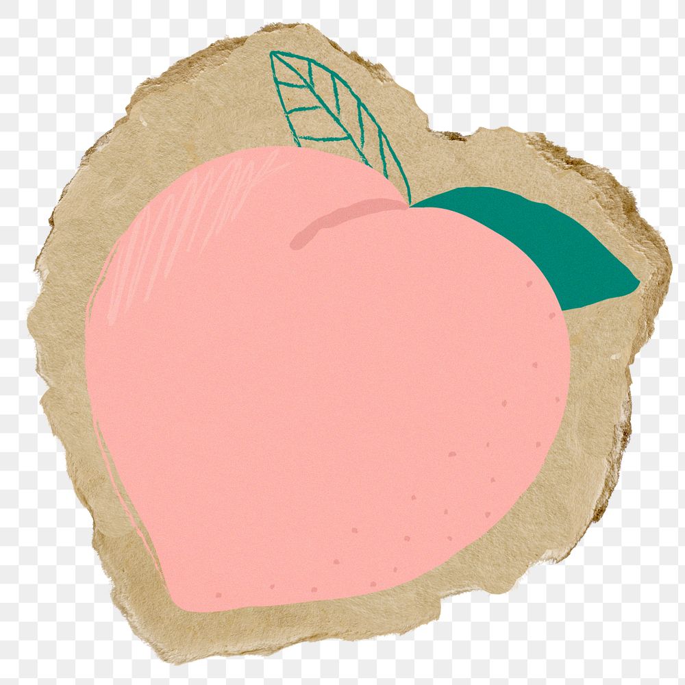 Cute peach png sticker, ripped paper on transparent background