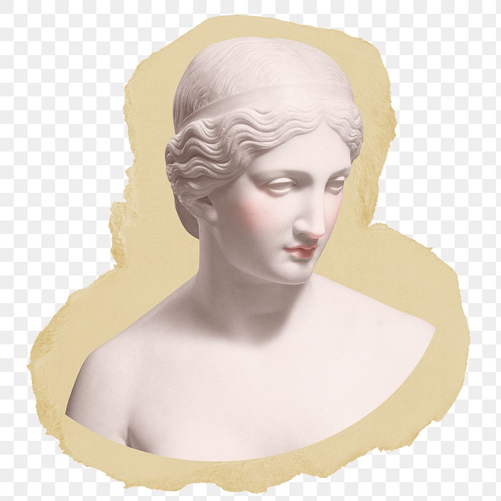 Greek Goddess png statue sticker, ripped paper on transparent background