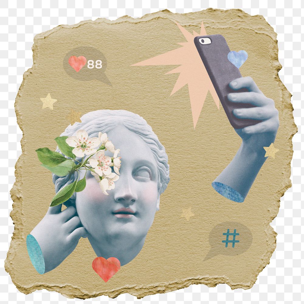 Social media addict png collage sticker, ripped paper on transparent background