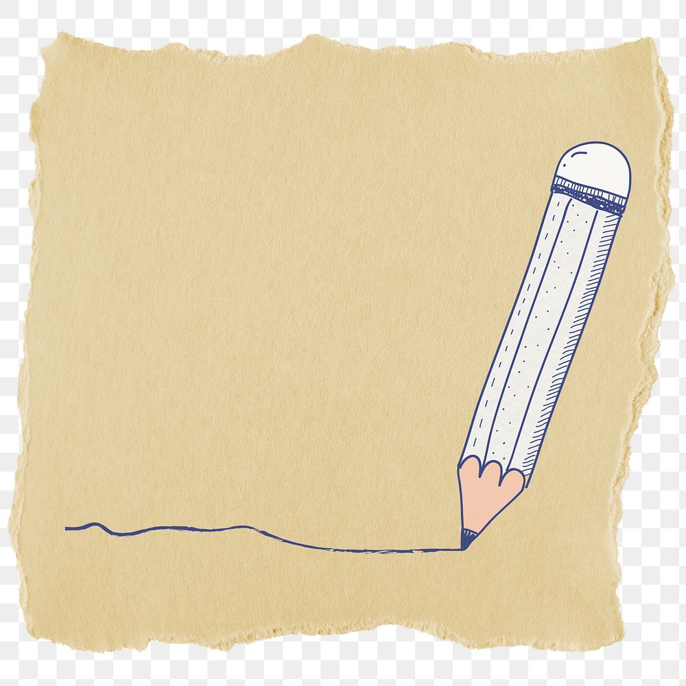 Pencil doodle png sticker, ripped paper, transparent background