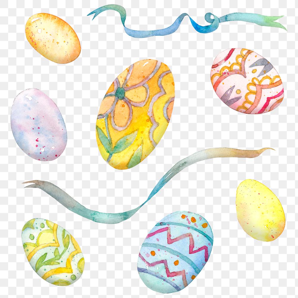 Png Easter Festival design element with egg and ribbon set