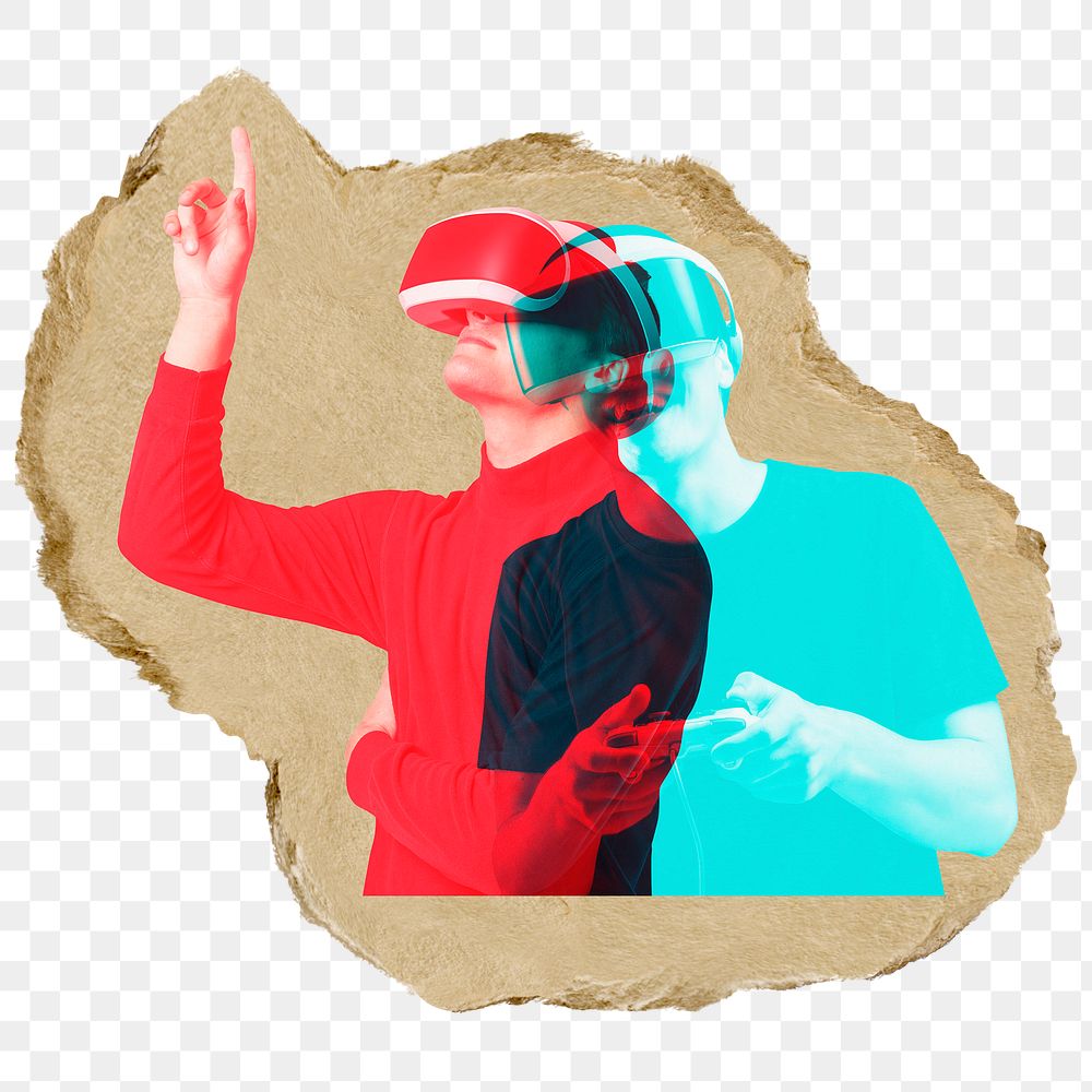 Man wearing VR png sticker, ripped paper, transparent background