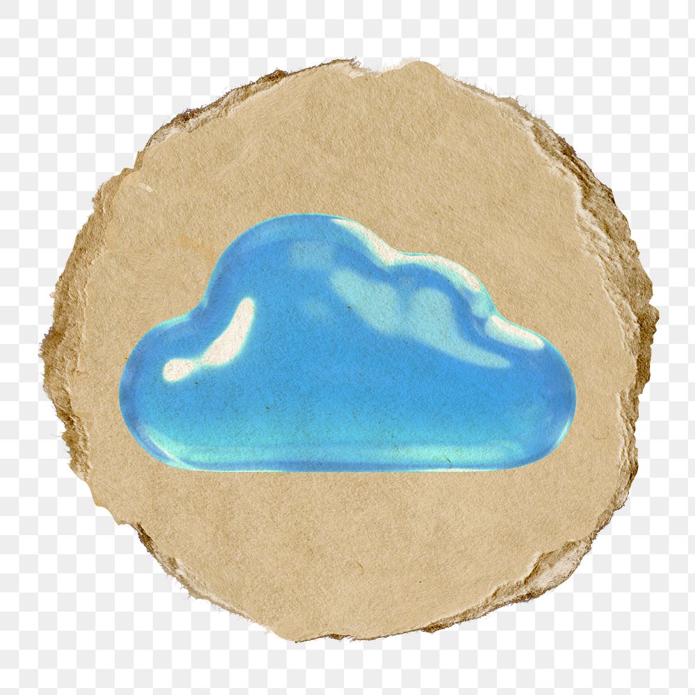 Cloud storage png icon sticker, ripped paper badge, transparent background