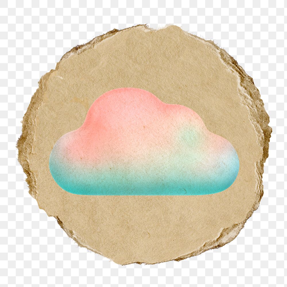 Cloud storage png icon sticker, ripped paper badge, transparent background