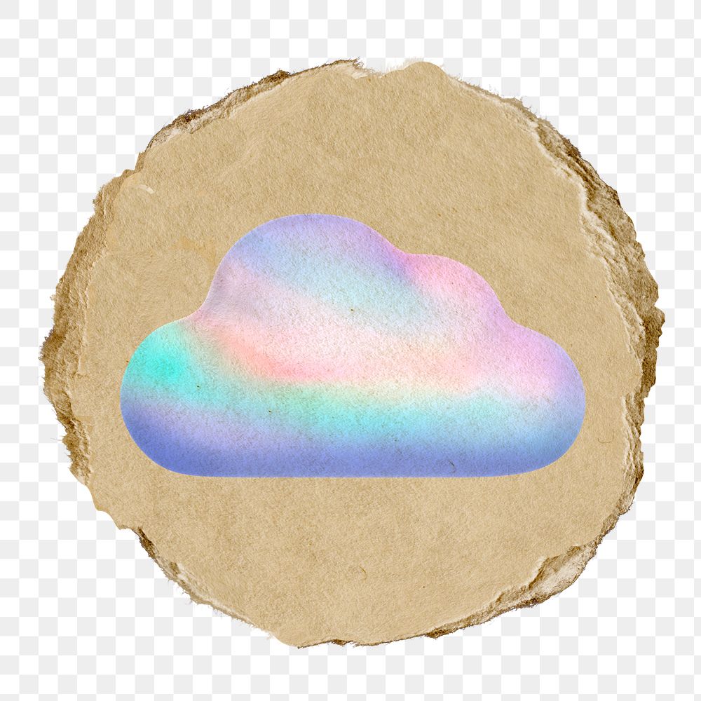 Cloud storage png icon sticker, ripped paper badge, transparent background