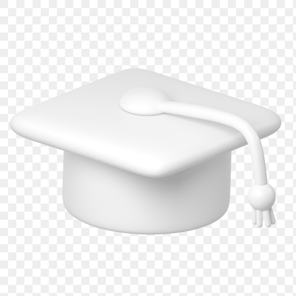 White graduation cap png icon sticker, 3D rendering, transparent background