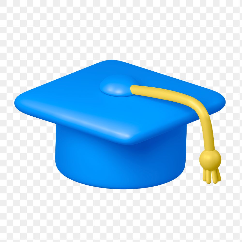 Graduation cap png icon sticker, 3D rendering, transparent background