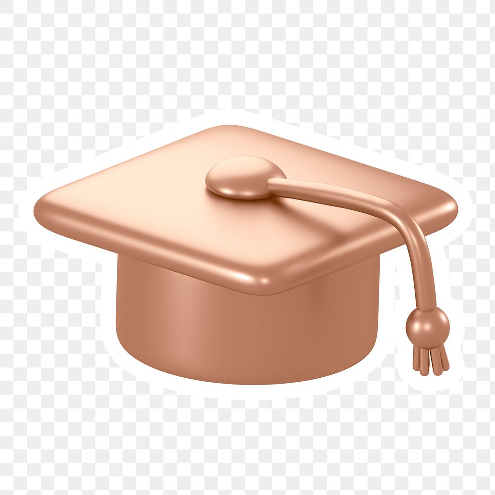 Graduation cap png icon sticker, rose gold design in transparent background