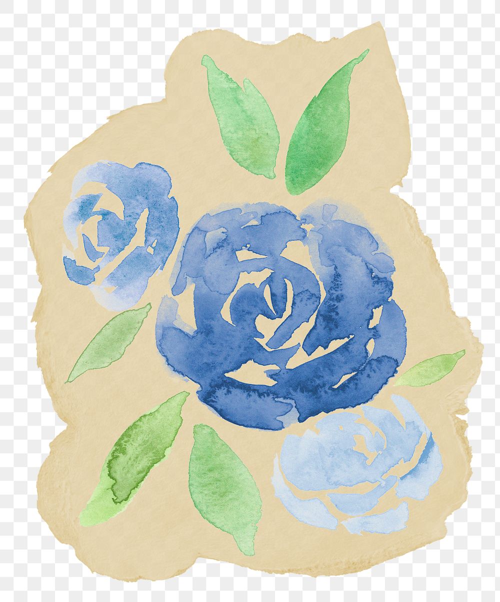 Watercolor rose flower png sticker, ripped paper, transparent background