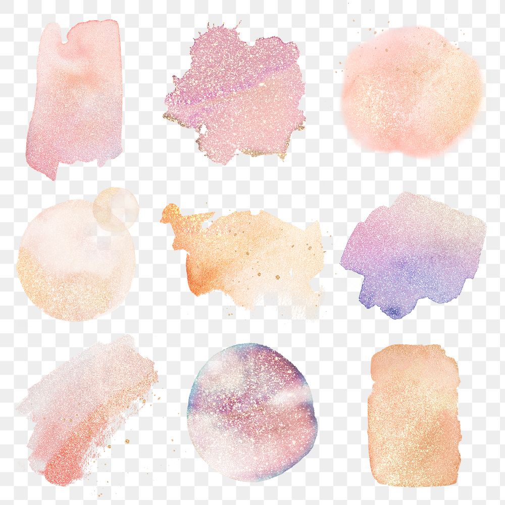 Aesthetic png sticker, watercolor graphic set