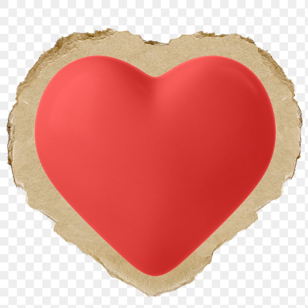 Red 3D heart png sticker, ripped paper on transparent background