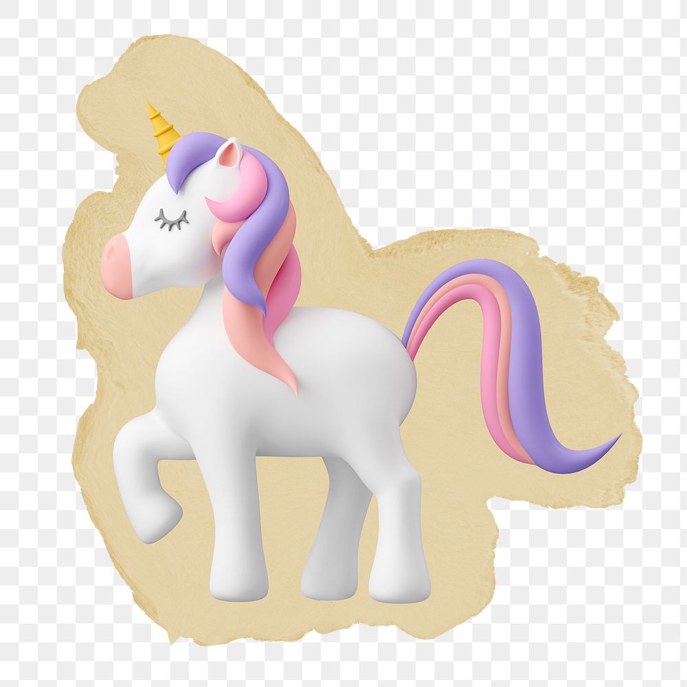3D unicorn png sticker, ripped paper, transparent background