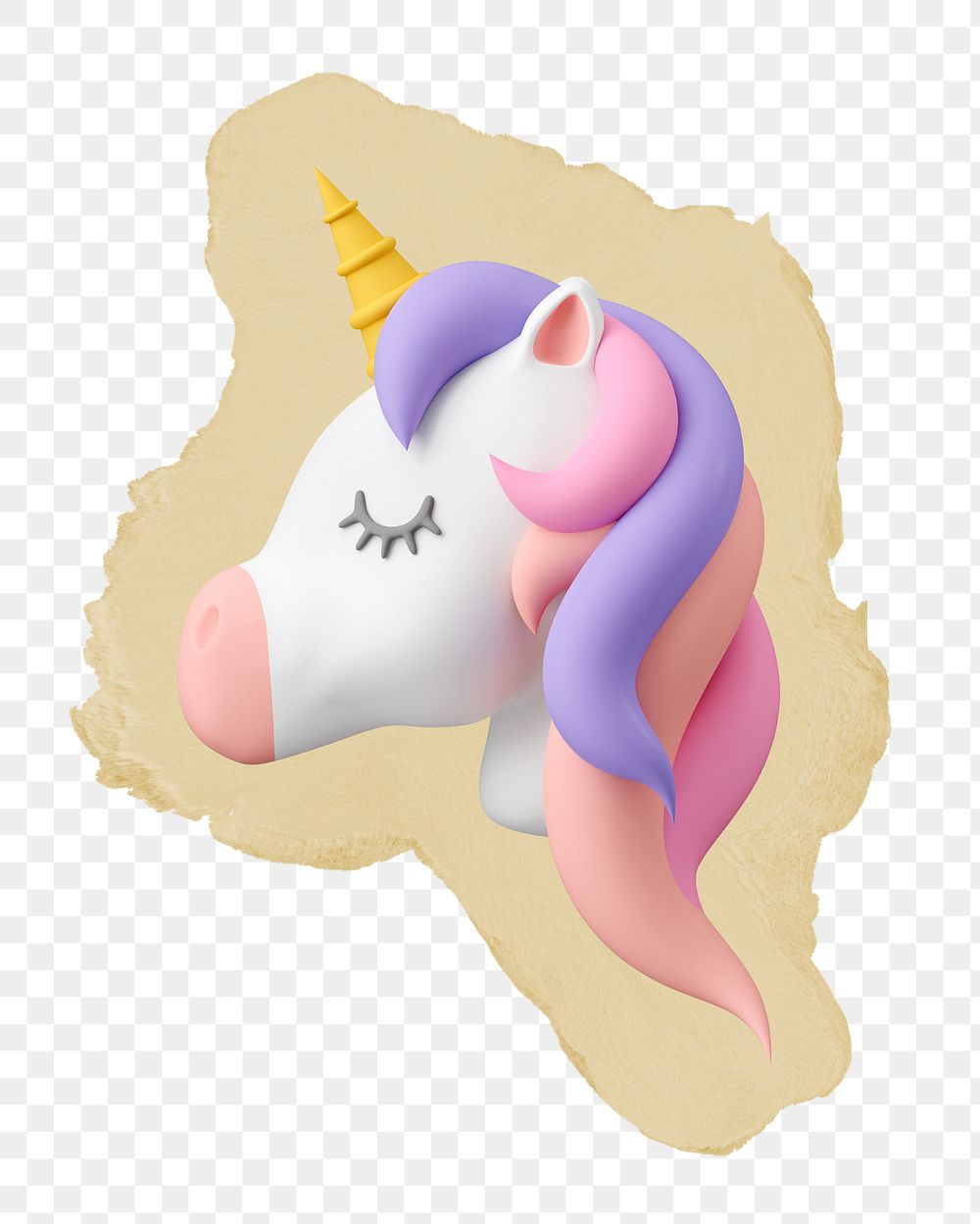 3D unicorn png sticker, ripped paper, transparent background