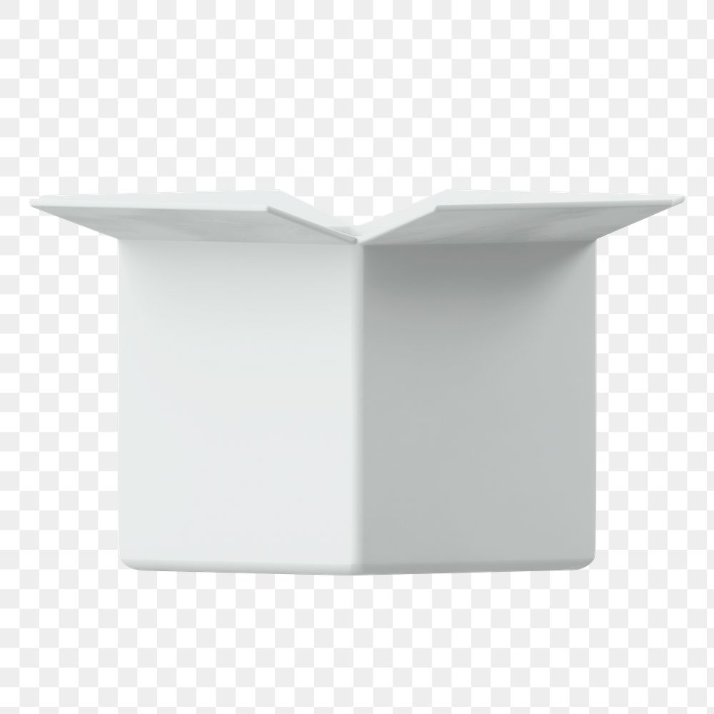 White open png box, 3D package delivery illustration on transparent background