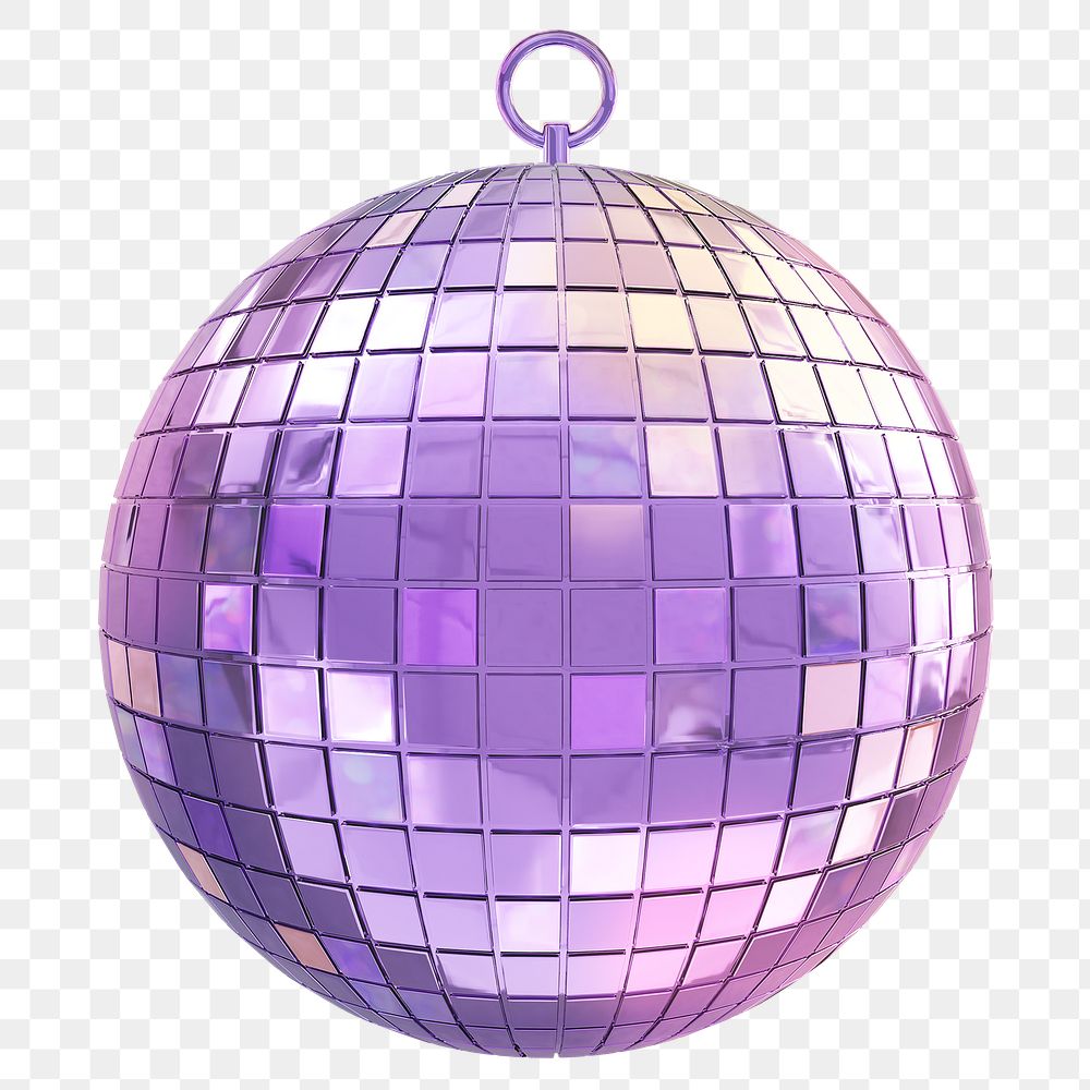 Purple disco png ball, 3D festive decoration illustration on transparent background