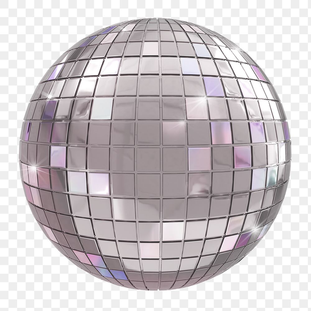 Silver disco png ball, 3D festive decoration illustration on transparent background