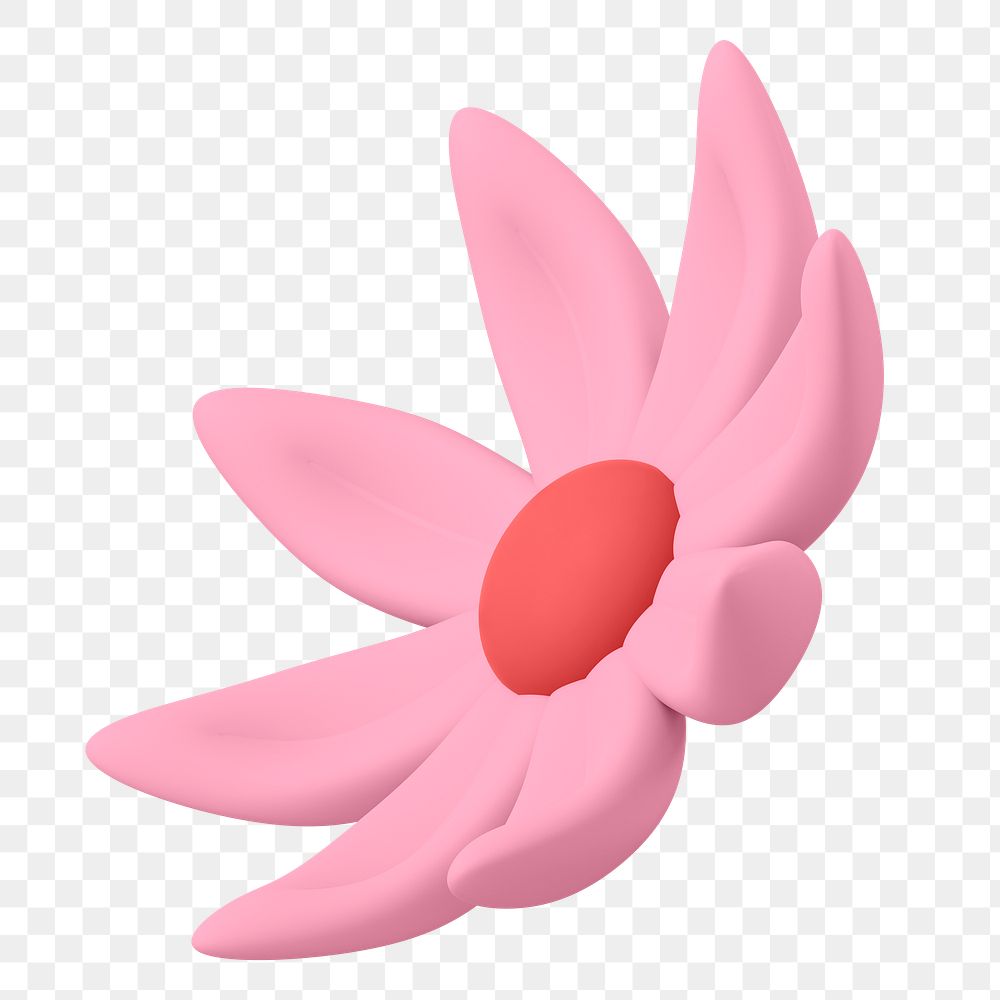 Pink flower png sticker, cute 3D botanical illustration on transparent background
