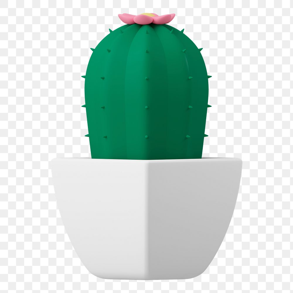 Cactus pot  png sticker, 3D plant illustration on transparent background