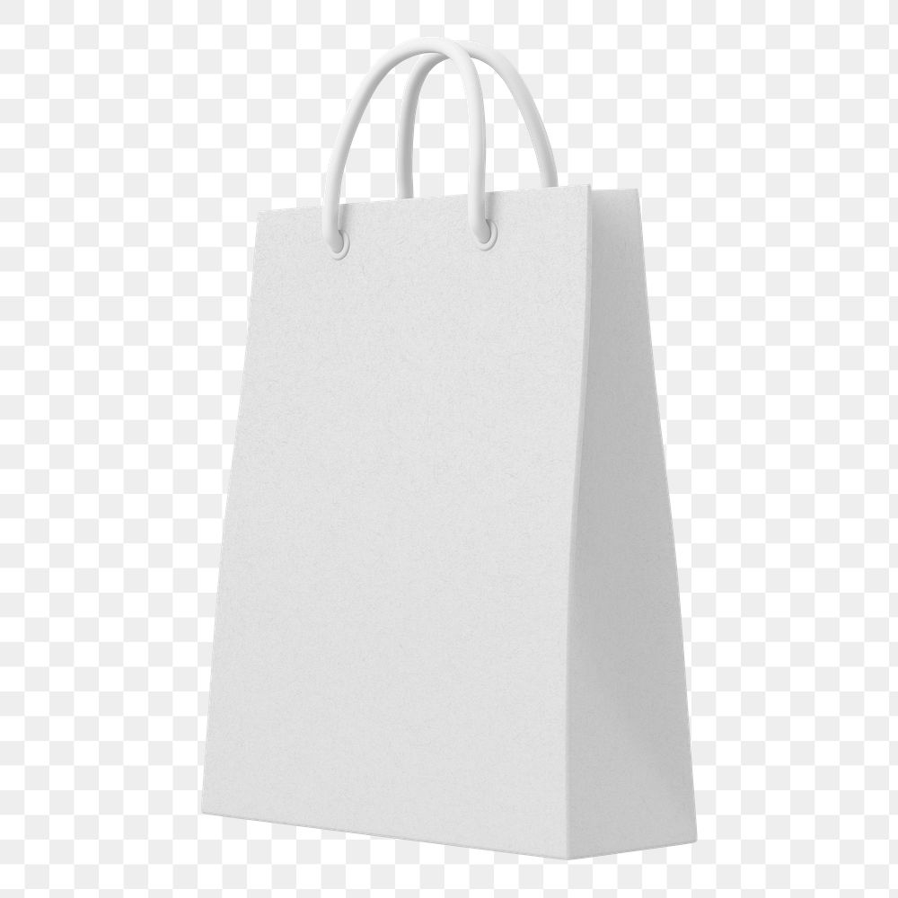 White shopping png bag, 3D object illustration on transparent background
