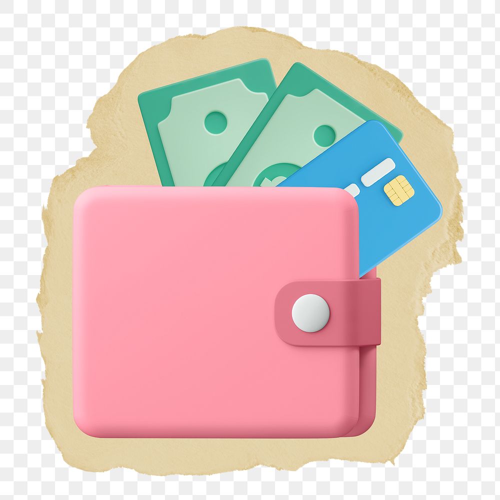 3D wallet png sticker, ripped paper, transparent background