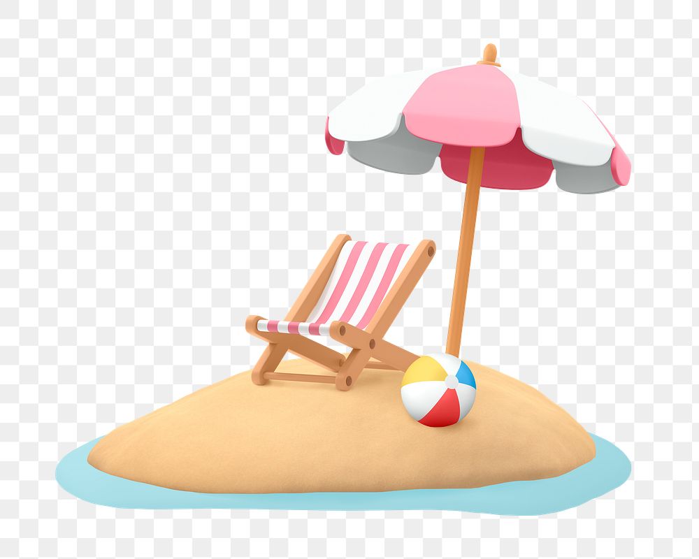 Beach png sticker, summer 3D cartoon transparent background