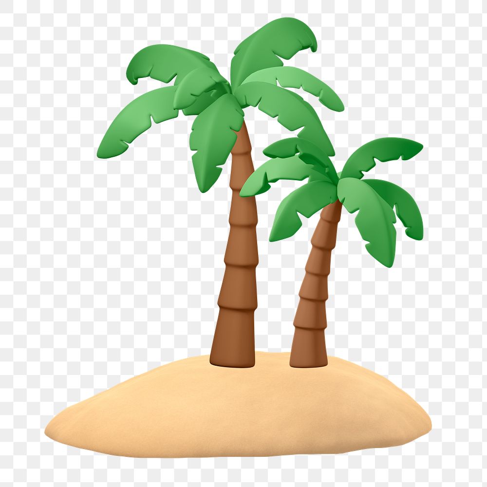 Coconut tree png sticker, tropical 3D cartoon transparent background