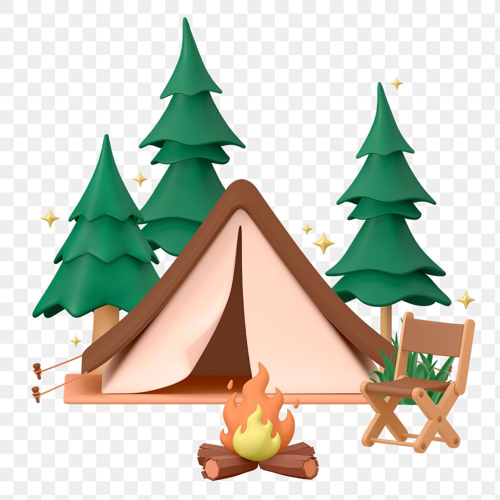 Camping png sticker,  bonfire 3D cartoon transparent background