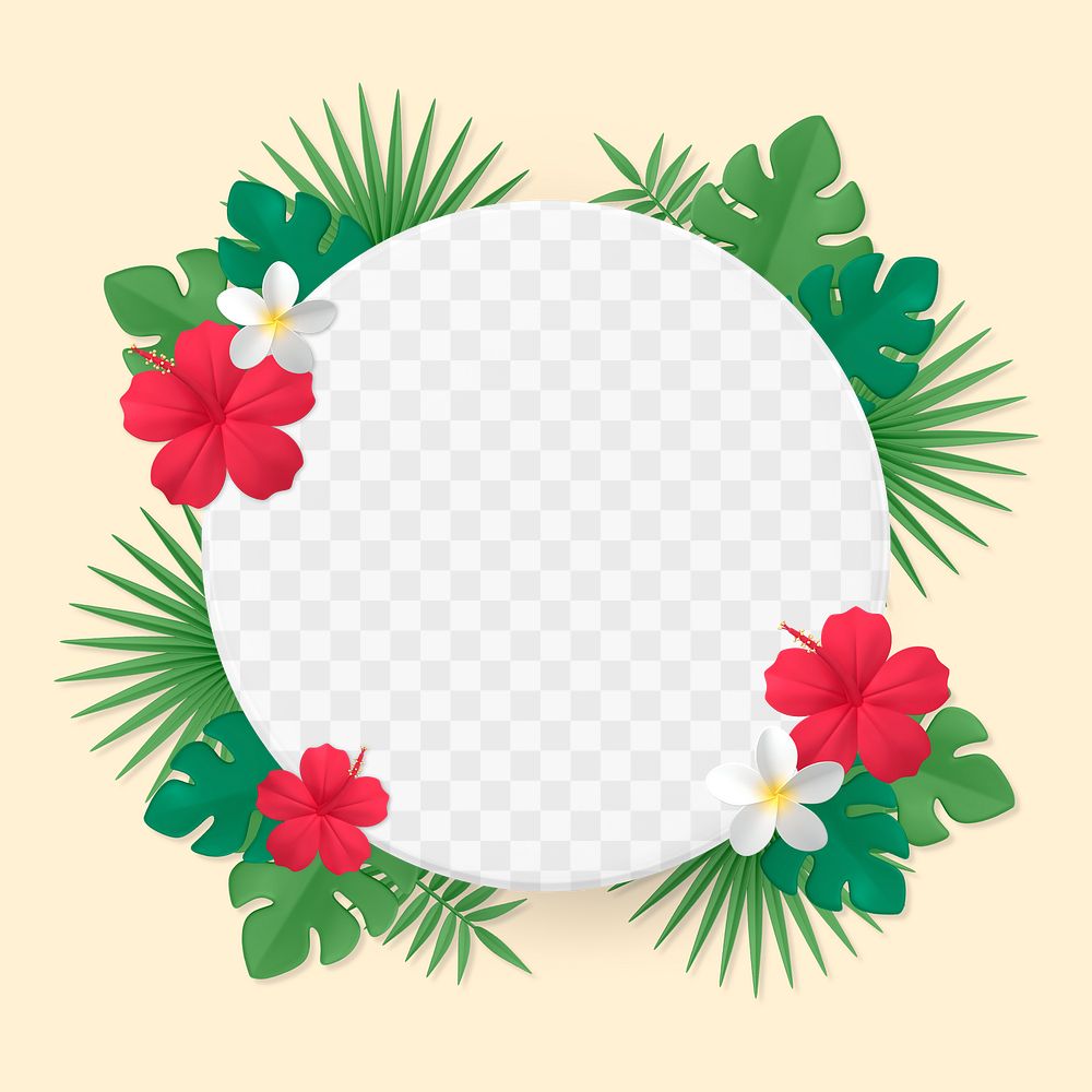 Tropical frame png, 3D flower, transparent background