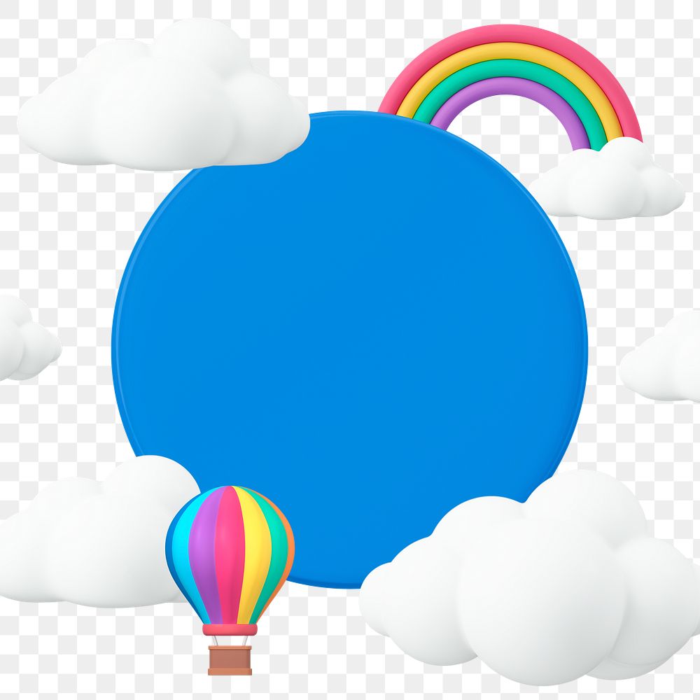 Sky frame png, 3D clouds and rainbow, transparent background
