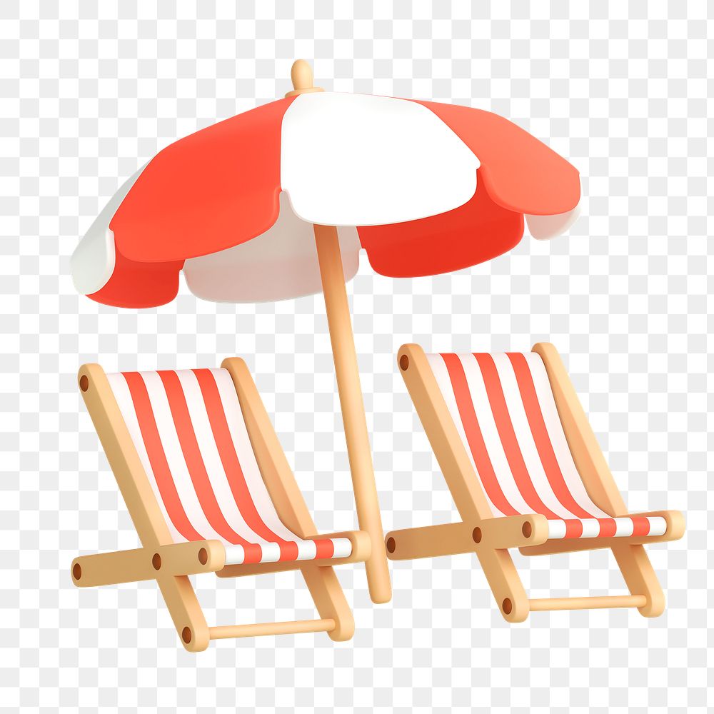 Beach chair png sticker, summer 3D cartoon transparent background