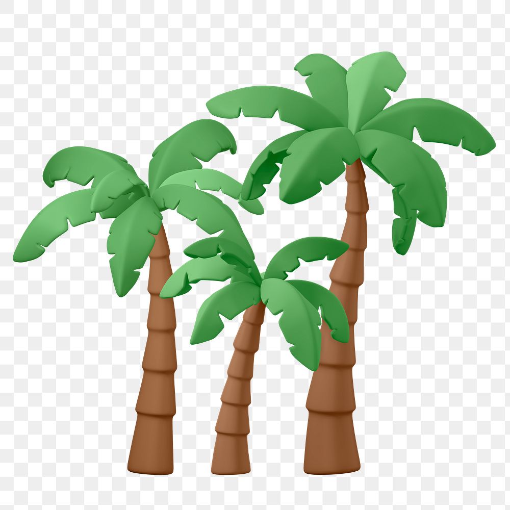 Coconut tree png sticker, tropical 3D cartoon transparent background