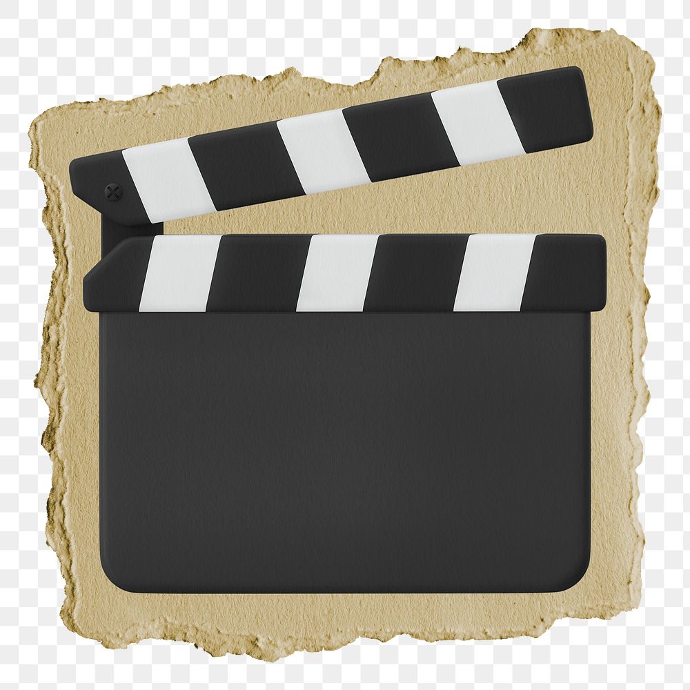 3D film slate png sticker, ripped paper, transparent background