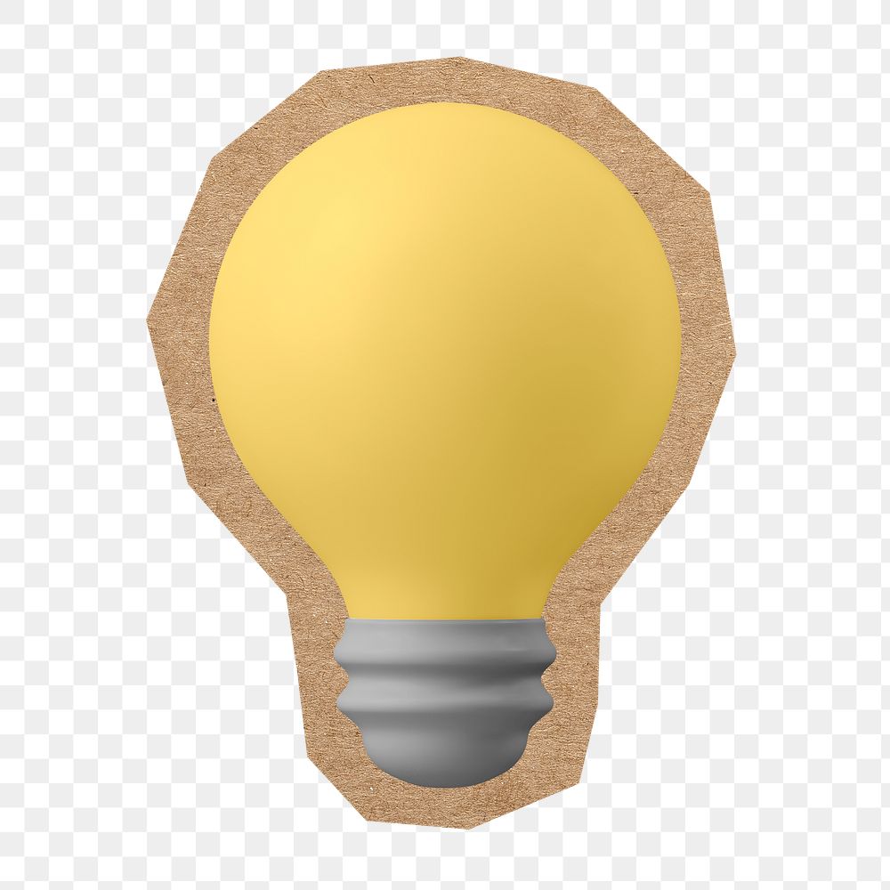 Light bulb png brown paper border sticker, creative business collage element, transparent background