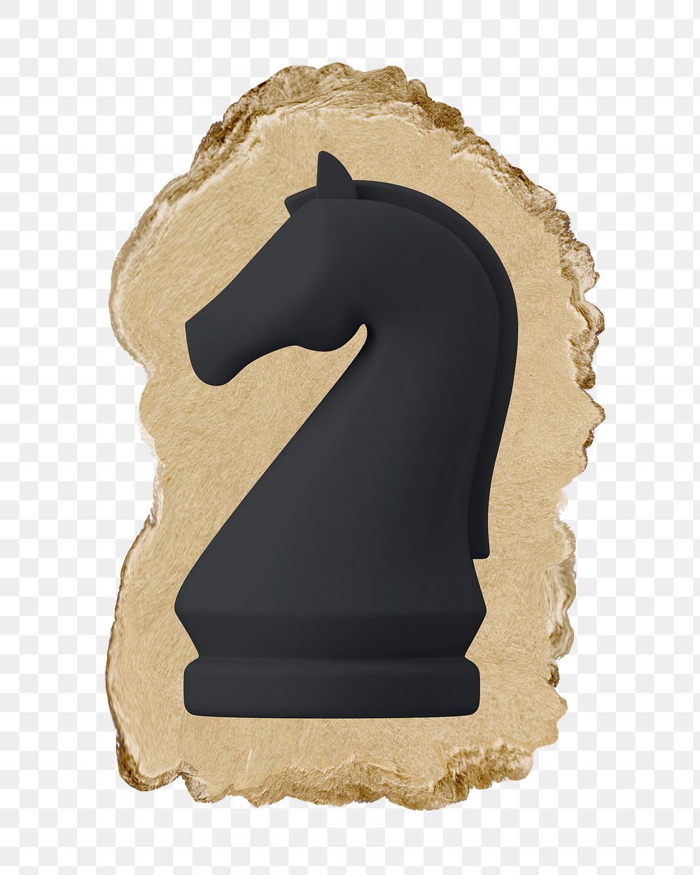 3D chess piece png sticker, ripped paper, transparent background