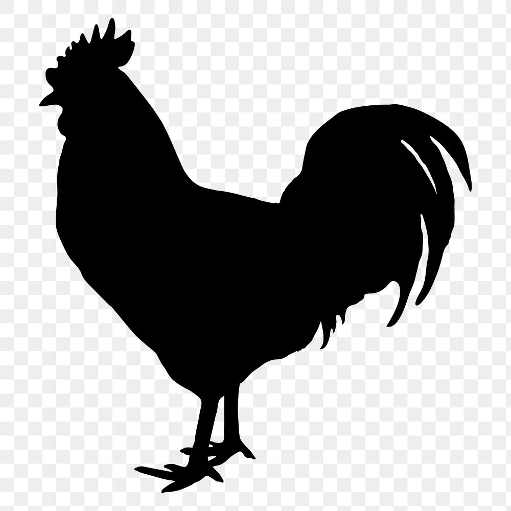 PNG chicken silhouette, rooster illustration sticker, transparent background
