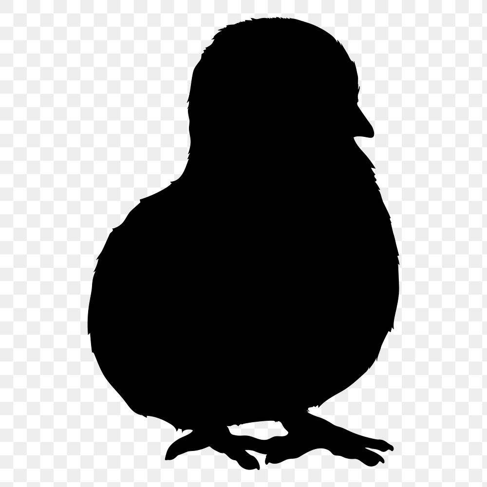 Black chick png silhouette, farm animal sticker, transparent background