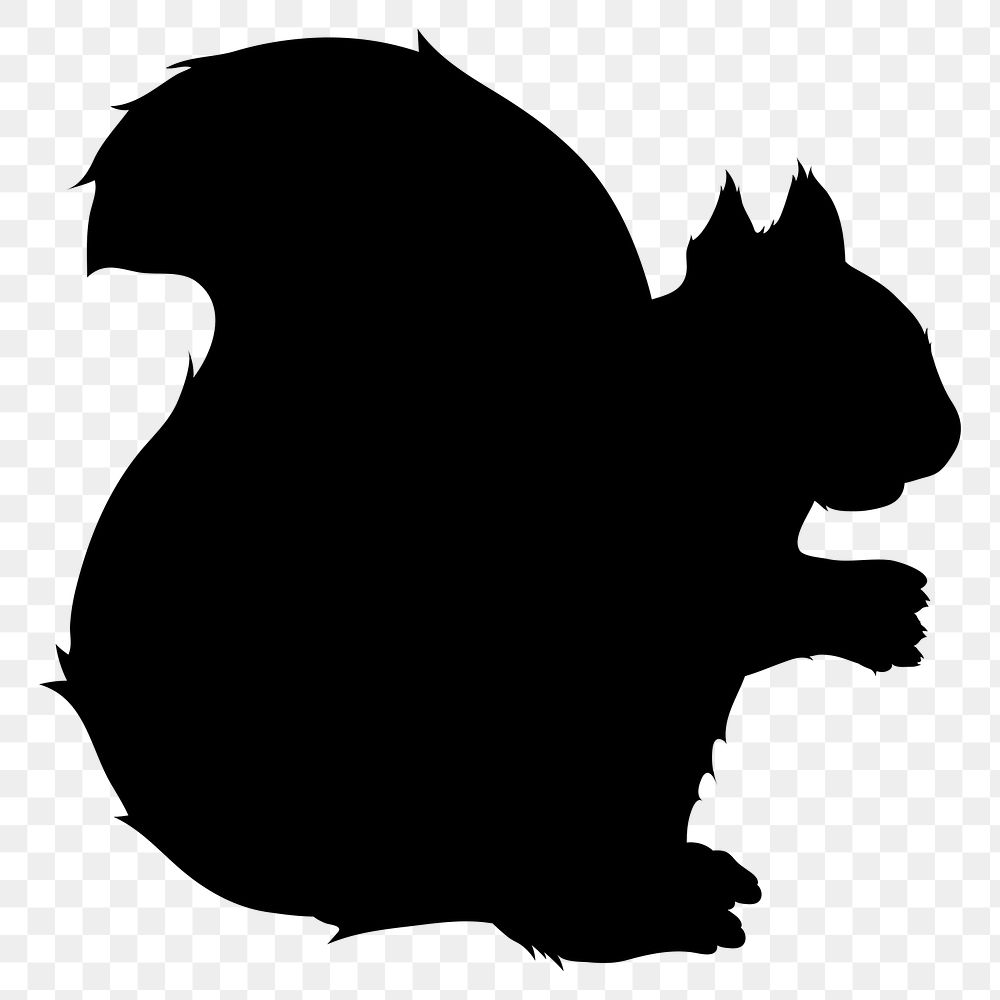 Squirrel silhouette png sticker, black illustration clipart, transparent background