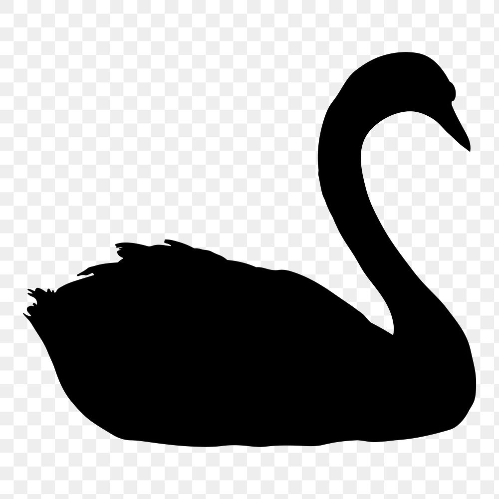 PNG swan silhouette sticker, swimming illustration, transparent background