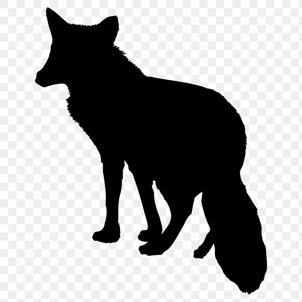 Fox silhouette png, black animal sticker, transparent background
