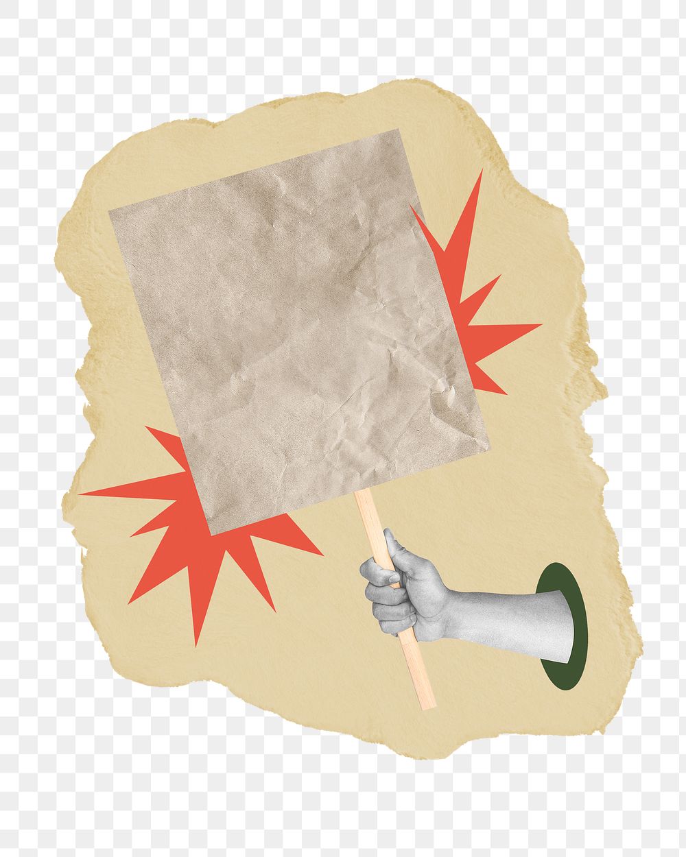 Protest sign png sticker, ripped paper, transparent background