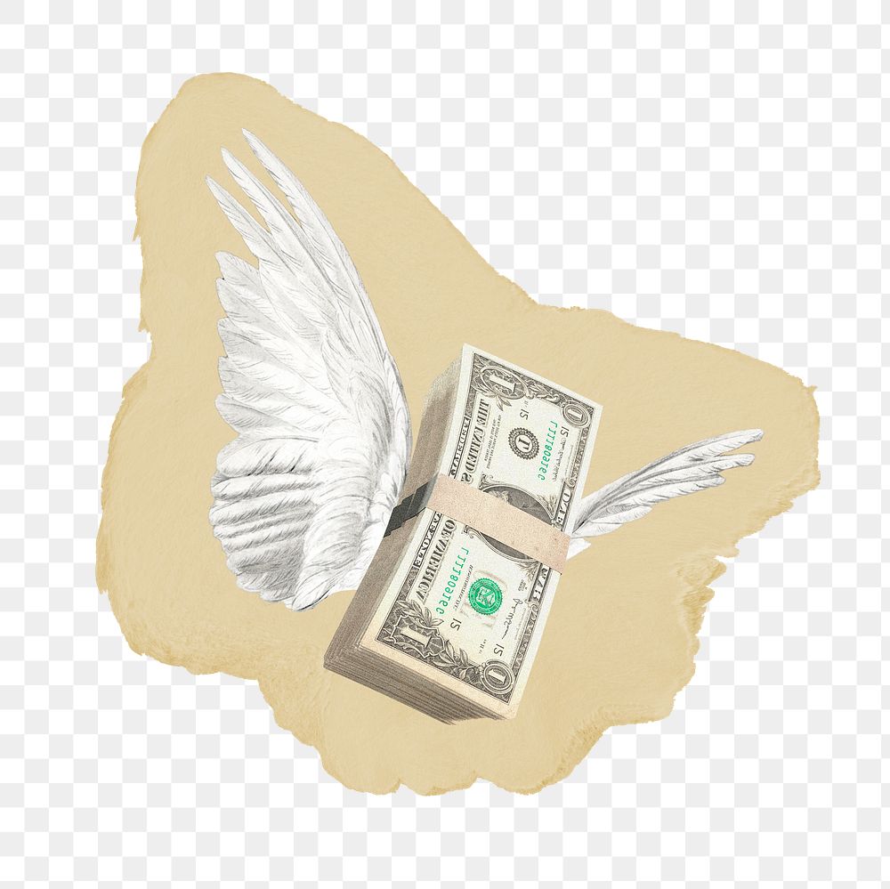 Flying money png sticker, ripped paper, transparent background