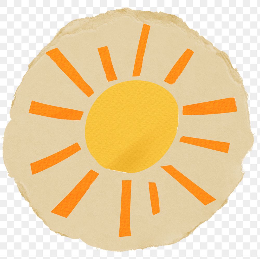 Sun doodle png sticker, ripped paper, transparent background