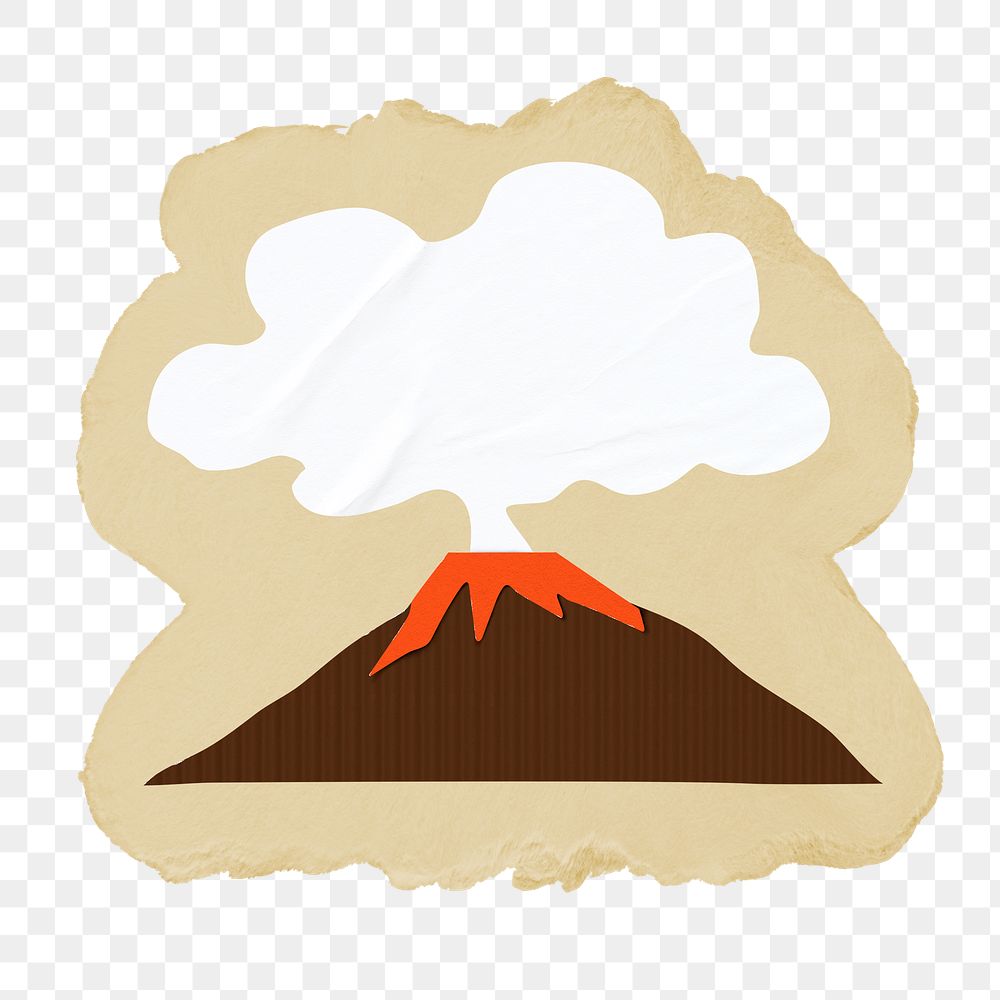 Volcanic mountain png sticker, ripped paper, transparent background
