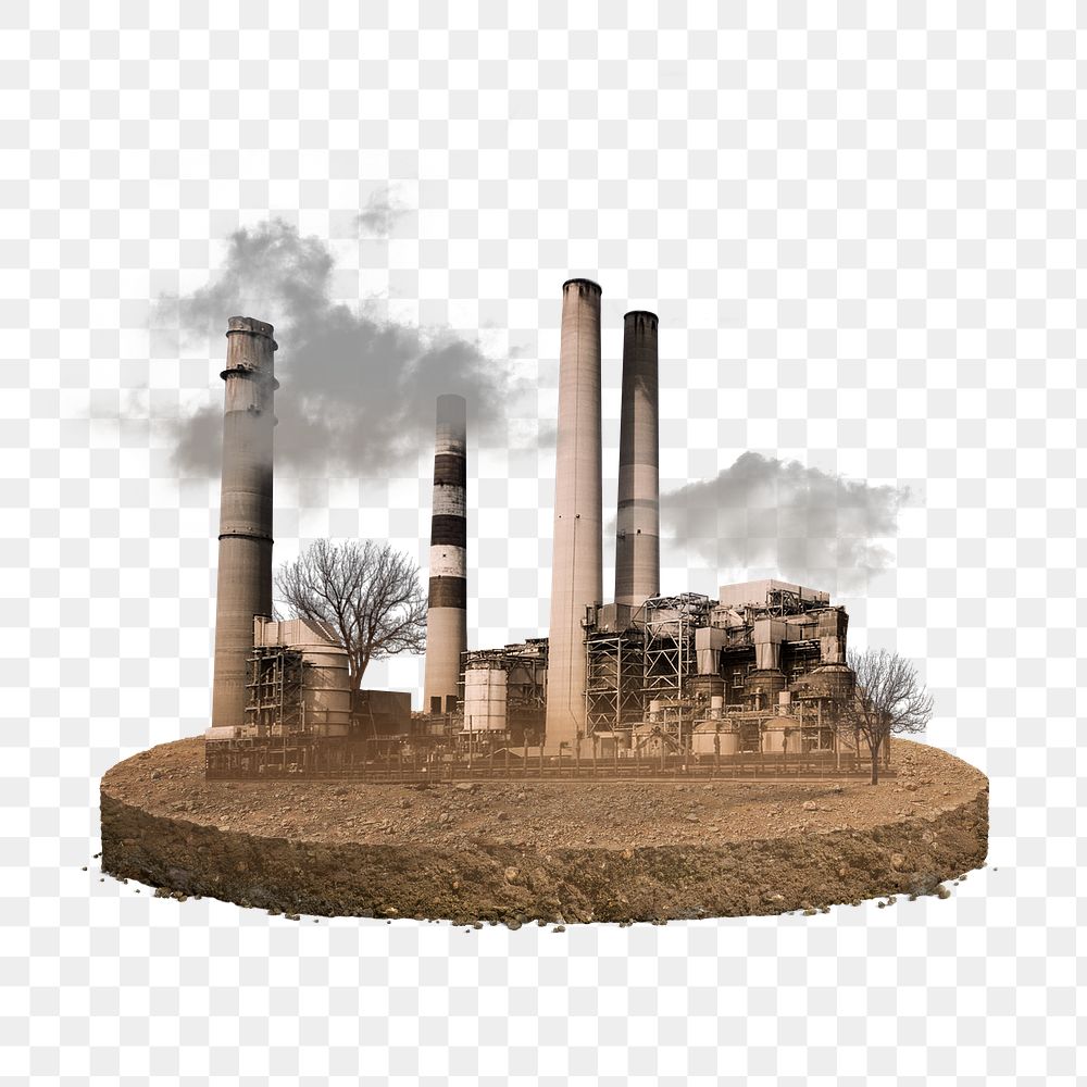 Factory air pollution png, floating island, transparent background