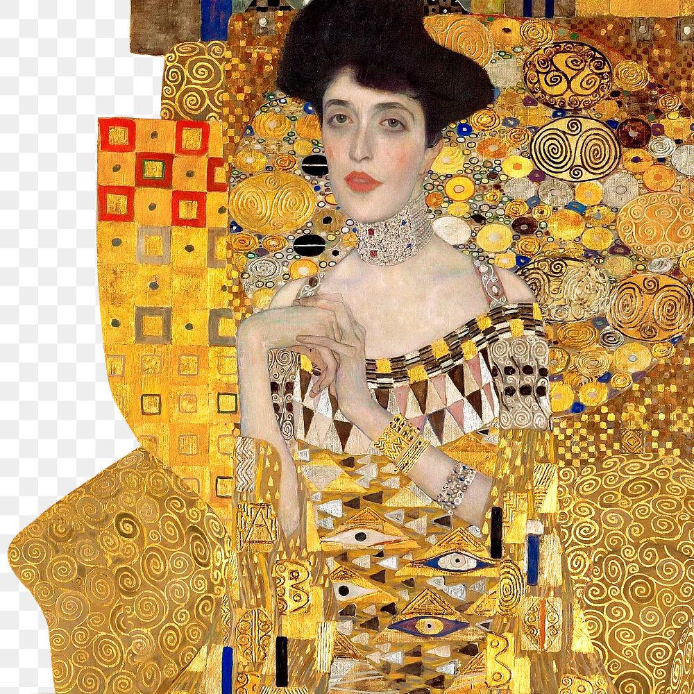 Png Adele Bloch-Bauer border, Gustav Klimt's painting remixed by rawpixel, transparent background
