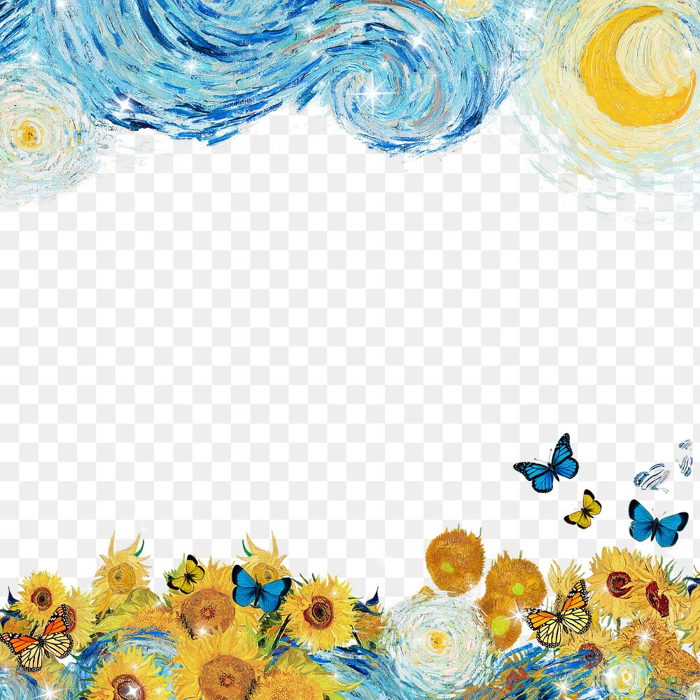 Starry Night png border sticker, Van Gogh's famous painting remixed by rawpixel, transparent background